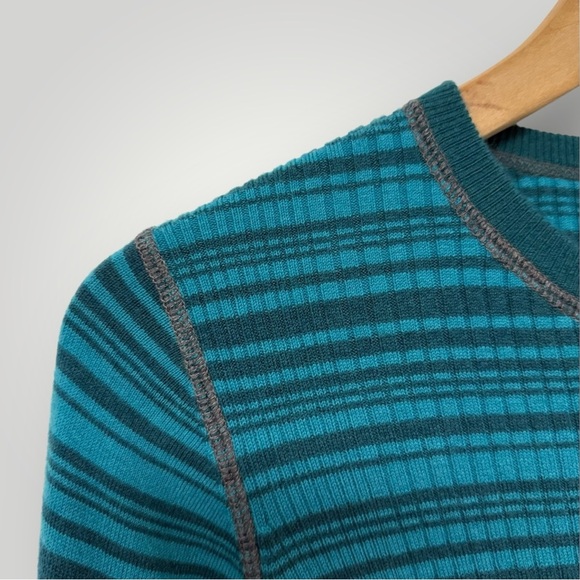 Title Nine Merino Wool Striped Henley Sweater Women's M Blue‎ Green - Picture 3 of 5